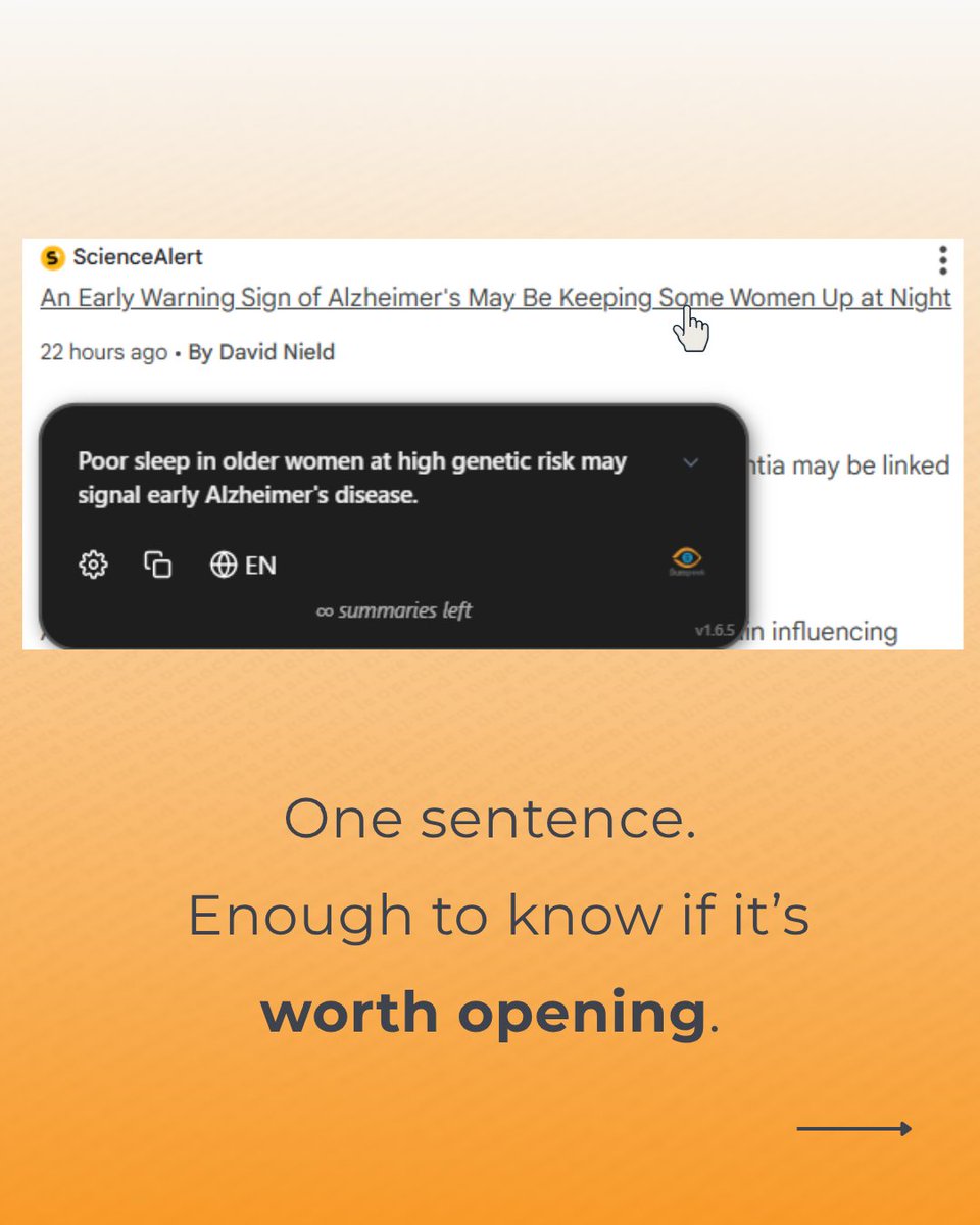 ValeryBourgevin's tweet photo. Sumpeek now shows one sentence by default.

That's enough to know if the article is worth opening.

Need more? The key points are one tap away. https://t.co/keXurLfLdB