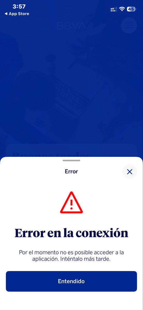 Ricardo46657797's tweet photo. @BBVA_Mex no puedo ingresar a mi app BBVA empresas, error en conexión, es algún fallo general? https://t.co/xw5nJ2pip3