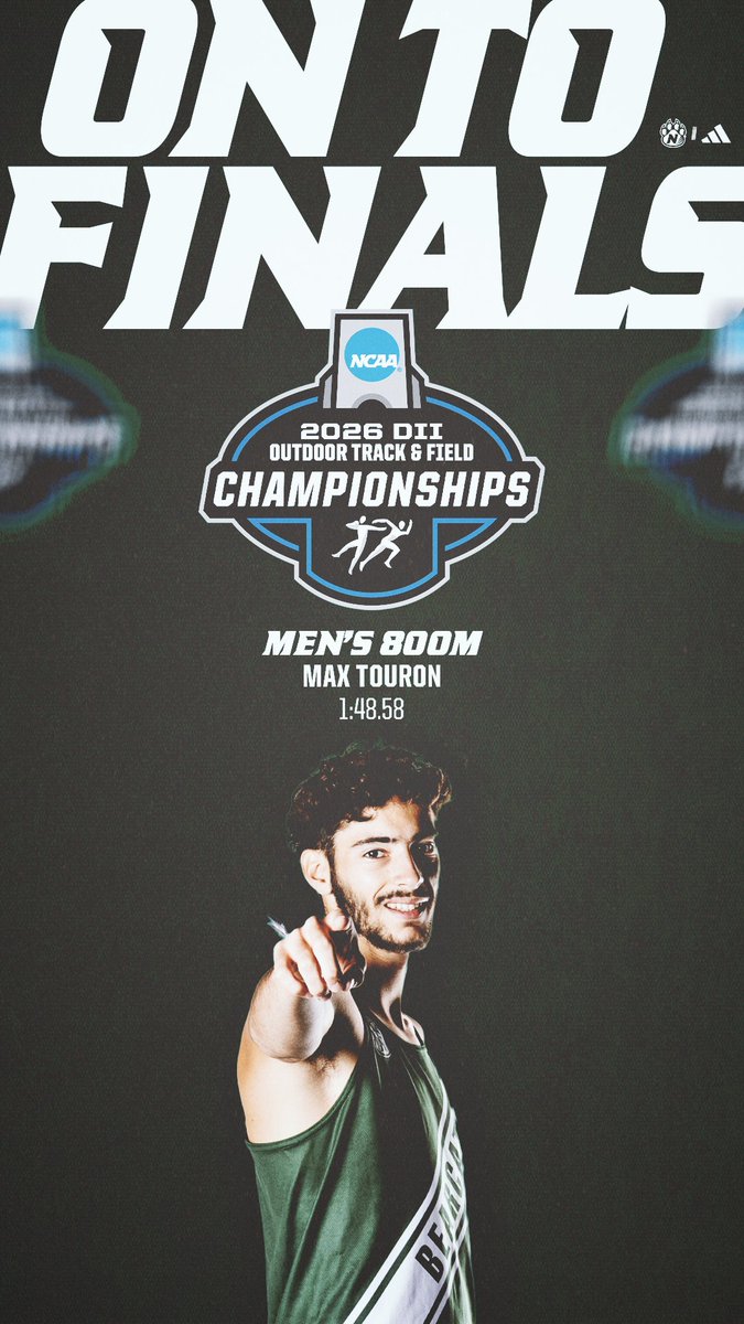 NWBearcatXCTF's tweet photo. 800m Prelims (M) ||| @NCAADII Outdoor Championships 
𝗠𝗮𝘅 𝗧𝗼𝘂𝗿𝗼𝗻 ⮕ 𝘾𝙇𝙄𝙉𝘾𝙃𝙀𝘿‼️
𝗥𝗶𝗹𝗲𝘆 𝗪𝗶𝘁𝘁 ⮕ 𝘾𝙇𝙄𝙉𝘾𝙃𝙀𝘿‼️

The men's 800m final is set for 5:15 p.m. on Saturday at Welch Stadium.

#OABAAB ||| #OneTeamOneDream https://t.co/VFyF7I4HR1