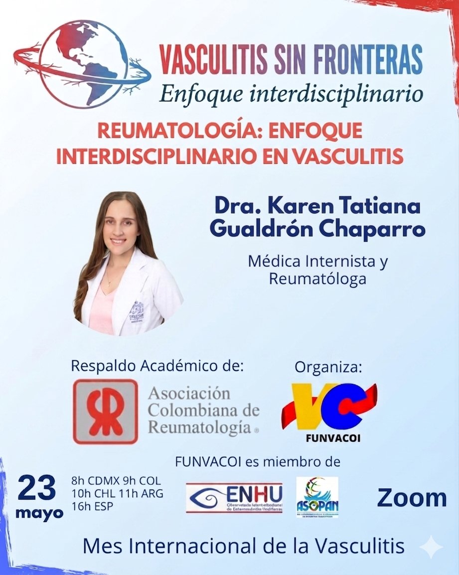 FUNVACOI's tweet photo. CONEXIÓN: https://t.co/IA4p4ds8gG
𝗩𝗔𝗦𝗖𝗨𝗟𝗜𝗧𝗜𝗦 𝗦𝗜𝗡 𝗙𝗥𝗢𝗡𝗧𝗘𝗥𝗔𝗦: 𝙚𝙣𝙛𝙤𝙦𝙪𝙚 𝙞𝙣𝙩𝙚𝙧𝙙𝙞𝙨𝙘𝙞𝙥𝙡𝙞𝙣𝙖𝙧𝙞𝙤

1. Rᴇsᴘᴀʟᴅᴏ ᴀᴄᴀᴅᴇ́ᴍɪᴄᴏ ᴘᴏʀ @Asoreuma
2. Cᴇʀᴛɪғɪᴄᴀᴅᴏ 

#VasculitisSinFronteras
#DiaInternacionalDeLaVasculitis https://t.co/c1TWSNHG0a