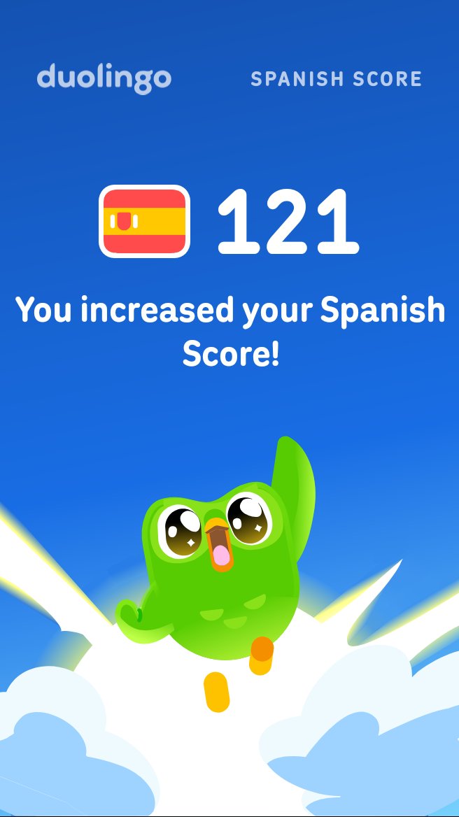 RayThePurple's tweet photo. My Duolingo Spanish Score is 121! https://t.co/p22VQdcyMI