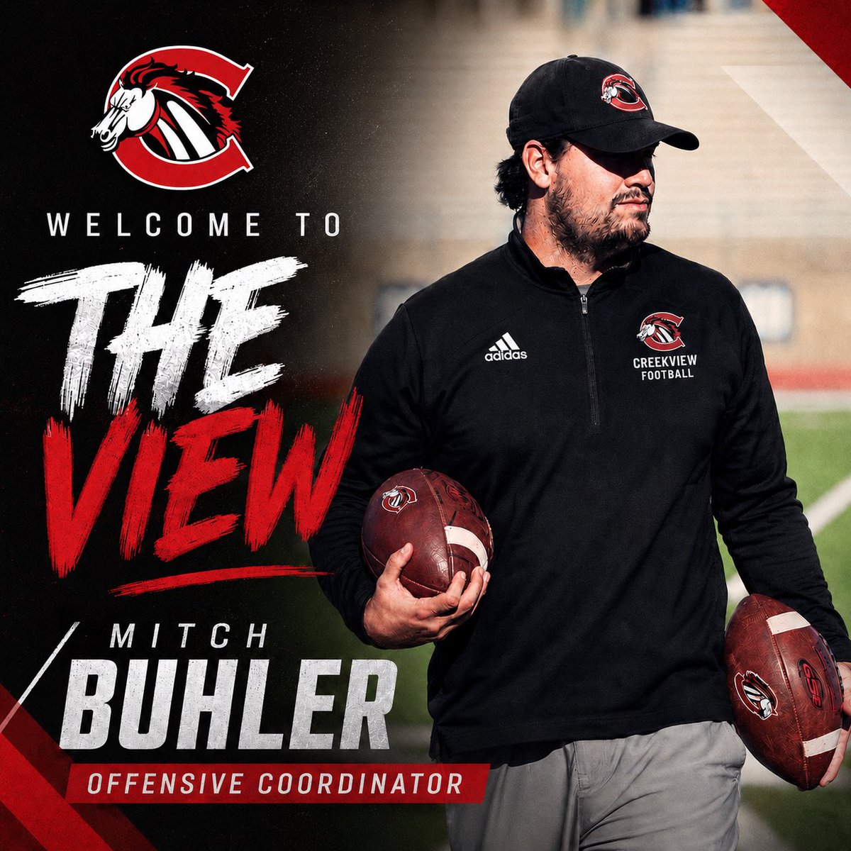 CHS_MustangFB's tweet photo. 🚨 MUSTANG NATION 🚨

Creekview Football is excited to welcome Mitch Buhler as our new Offensive Coordinator!

Coach Buhler brings great leadership, energy, and passion to the Mustang Family. Fired up to have him lead our offense! 🔴⚫️🐎

#BeGreaterThanYesterday #CreekviewFB https://t.co/m50SqJ9qv0