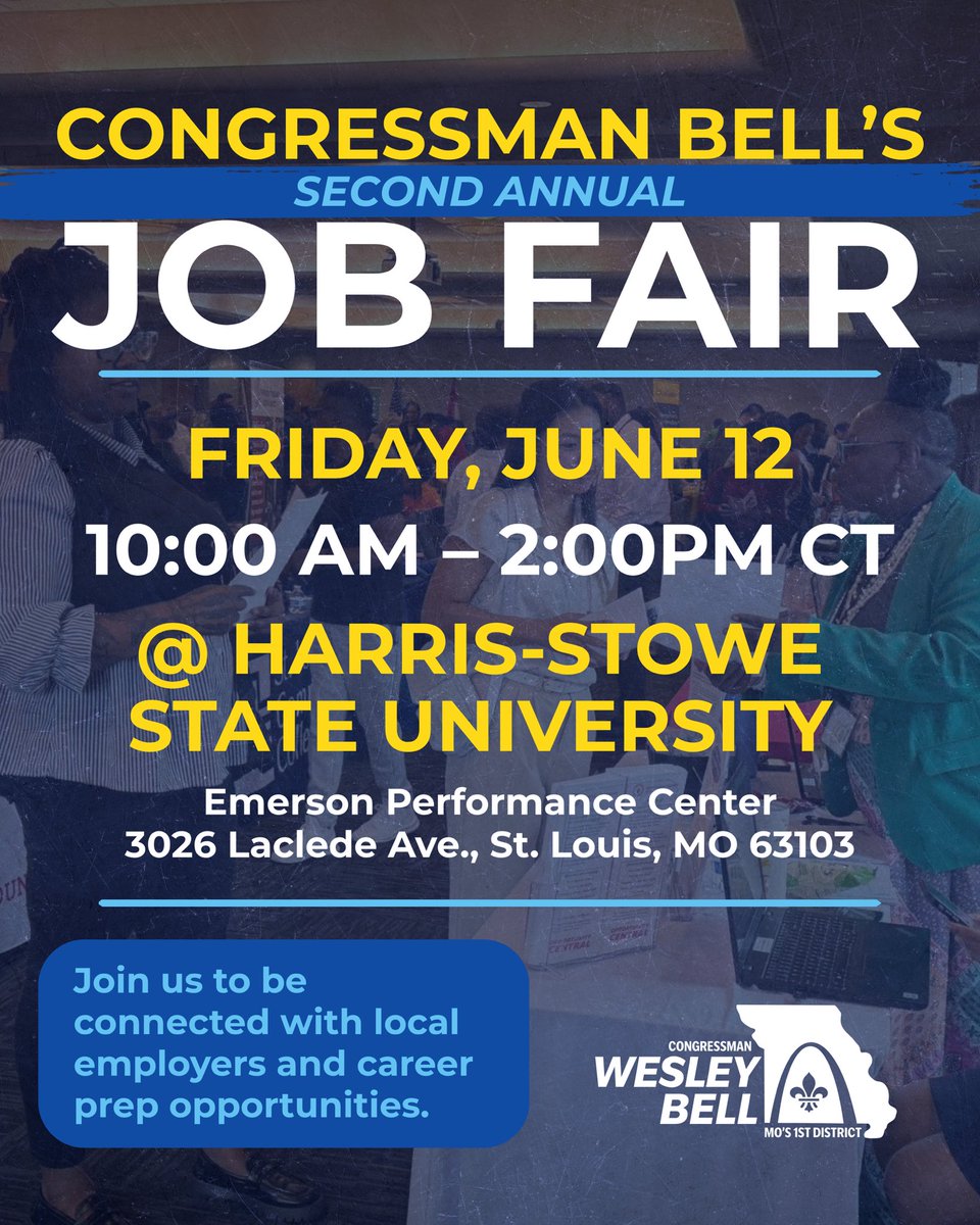 RepWesleyBellMO's tweet photo. Join me on June 12th for my second annual job fair! https://t.co/sT9VR8p56T