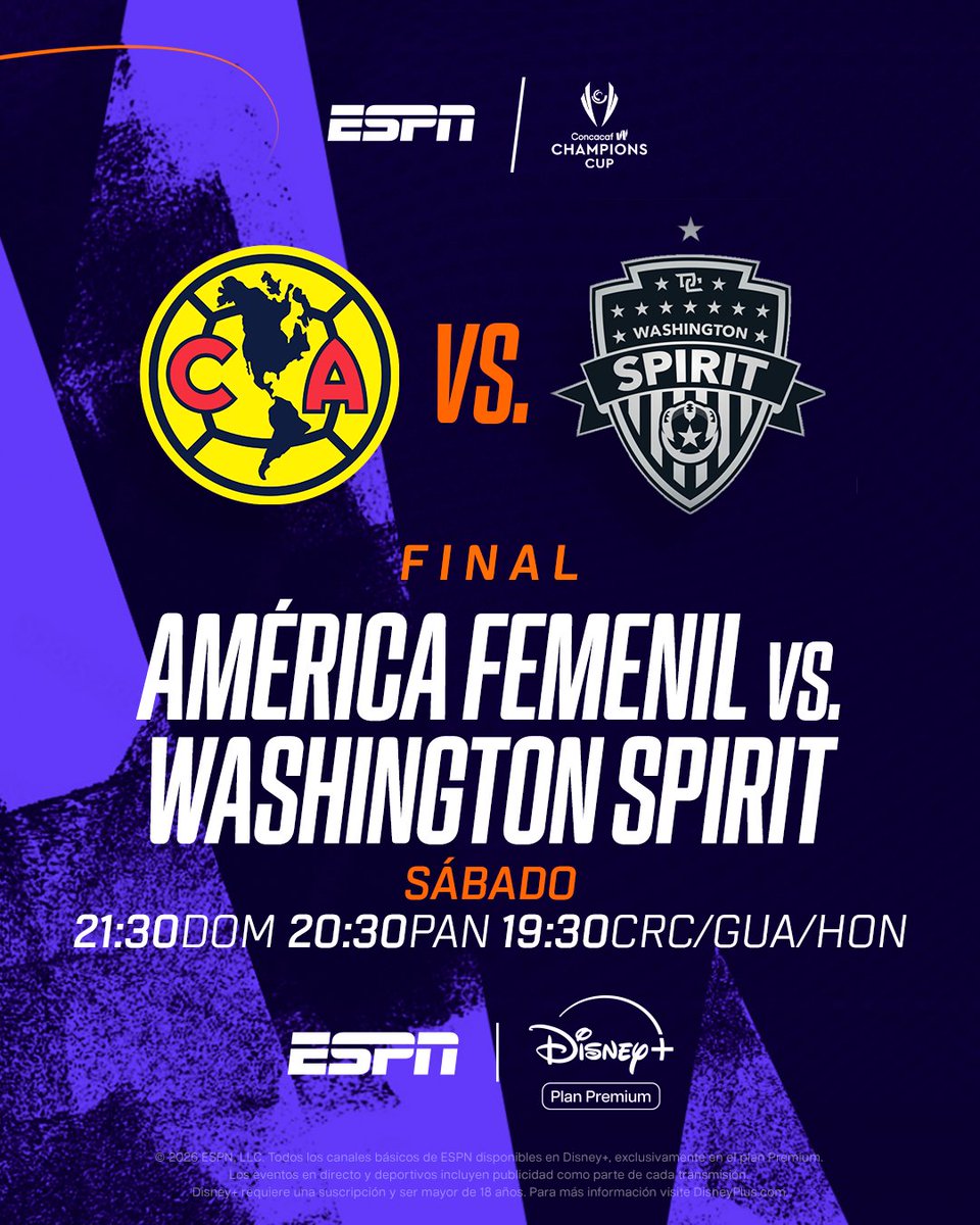 ESPNmx's tweet photo. ¡AMÉRICA Y WASHINGTON POR LA COPA! 🏆

Las Águilas buscarán el doblete tras ganar la Liga MX 🇲🇽, mientras que las estadounidenses van por su primer título de la temporada

📺 La Final de la Concacaf Champions Cup W por ESPN y #DisneyPlusPremium https://t.co/wCzzBx7Vj2