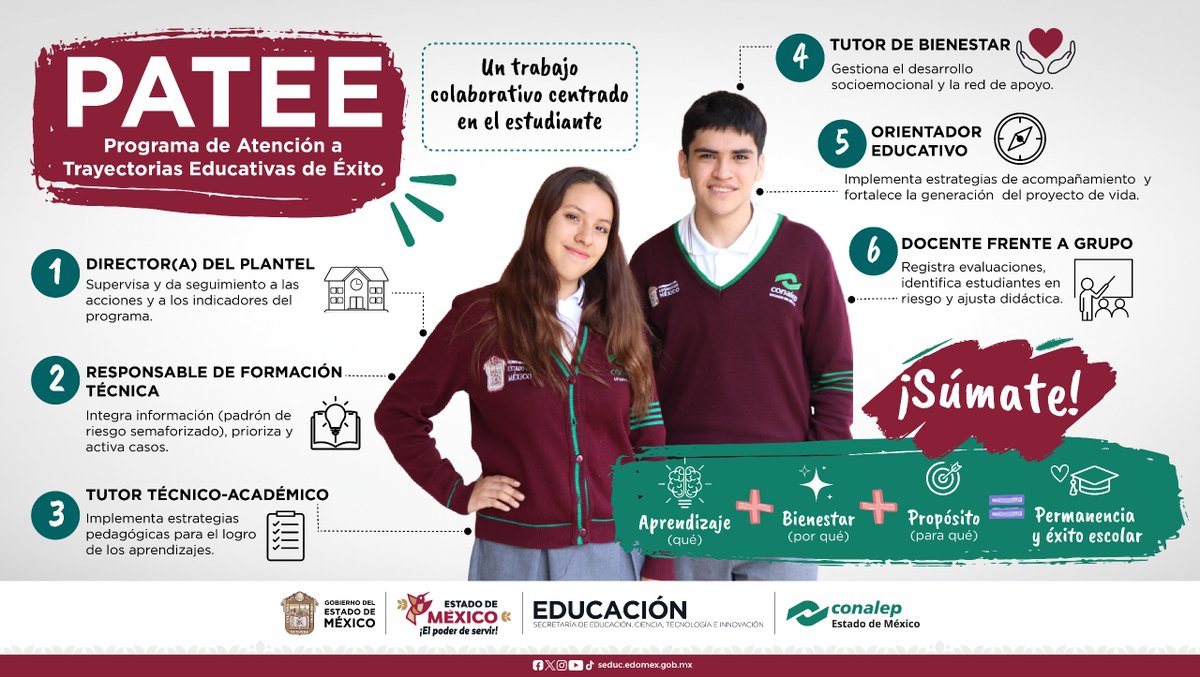 Conalep_Edomex's tweet photo. Cada esfuerzo, cada reto superado y cada paso cuentan 💪🔥
Con el PATEE nunca caminas solx, tienes acompañamiento para seguir creciendo, aprender de los obstáculos y acercarte a tus metas 😎📚
💥 ¡No te detengas ahora!
#RedDeApoyo #AtenciónEnAcción https://t.co/rILNwYjsFR