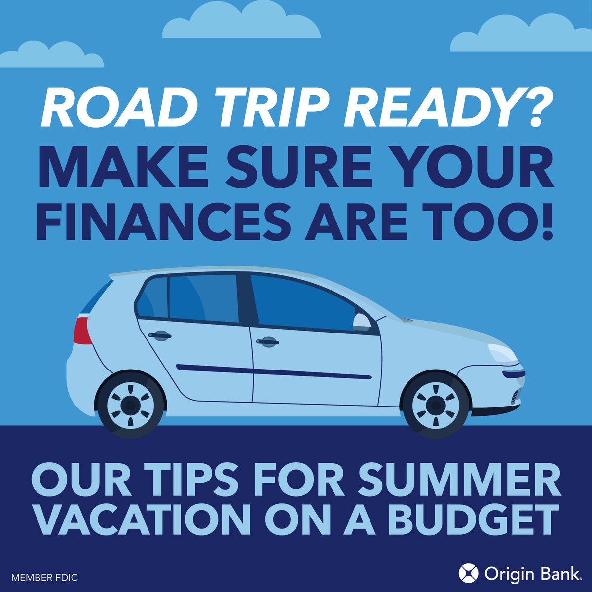 OriginBank's tweet photo. Gas up. Snack up. Save up. 🚙

Hit the road this National Road Trip Day with budget-friendly tips to keep your trip (and wallet) on track! Start your journey here ➡️ https://t.co/Lg9jJpU6eo https://t.co/mmoBvc0uaO