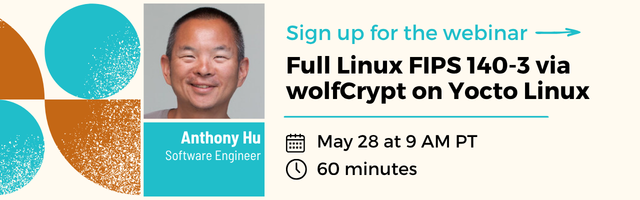 wolfSSL's tweet photo. Still struggling with FIPS 140-3 integration on Yocto Linux?
You’re not alone.
On May 28, we’re discussing practical ways to simplify Full Linux FIPS deployments using wolfCrypt FIPS on Poky-based systems.
Join us on May 28 | 9 AM PT!
Register now: https://t.co/lnohUkTc1p
#FIPS #Linux #FullFIPSLinux