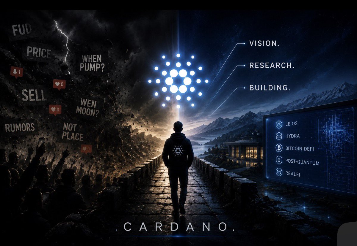 DaniVibesADA's tweet photo. $ADA

While most people watch price and look for someone to blame, Cardano is having a debate most chains never even reach.

How to decentralize research.
How to decentralize the roadmap.
How to decentralize governance without breaking the system.

Charles said the quiet part clearly today:

When vision is lost and only the Twitter mob remains,
the project starts eating itself.

Leios. Hydra. Bitcoin DeFi. Post-quantum research. RealFi.

These are not marketing slogans. They are long infrastructure wars retail usually only notices when they become “bullish.”

The irony?

Many people want Cardano’s results, while trying to break the people and research that created them.

If Cardano loses its scientific core, it loses the reason it was different in the first place.