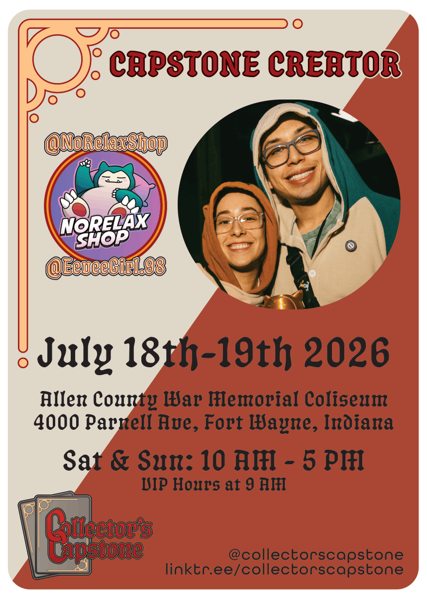 collectorscapst's tweet photo. We have NoRelax Shop and Pokesean151 coming to Fort Wayne Indiana!!

Tickets for sale soon via ticketmaster!! https://t.co/HPiQr3RgVp