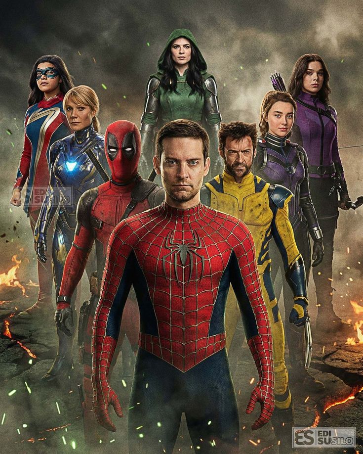 Spidertlogy's tweet photo. ❞Luckily I'm not alone, let's go guys!❝ 

.
.
.
.
#peterparker #tobeymaguire #kamalakhan #katebishop #pepperpottsstark #deadpool #cassielang #ladydoom #wolverine #marveledits https://t.co/49yvdhJvaz