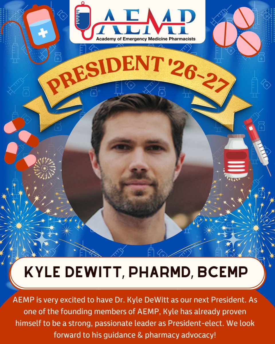 SAEM_AEMP's tweet photo. Dr. Kyle DeWitt now takes the helm on leading #AEMP into its next stage as an academy! As one of AEMP's founding members, we know we are in the excellent hands of a driven President with an ambitious vision for the advancement of emergency medicine pharmacy! #AEMPlify #EMRx https://t.co/K6E7MhP7BF