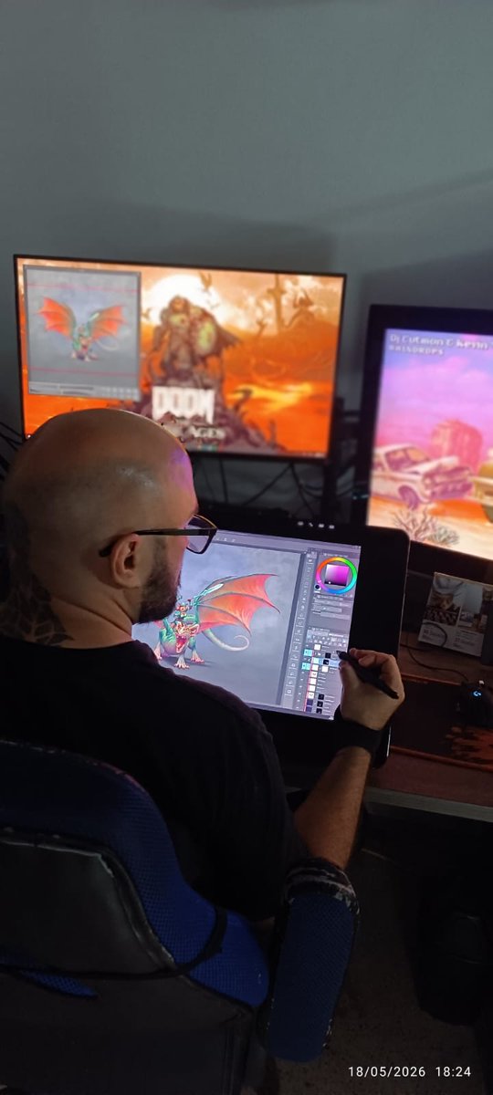 oabnormal's tweet photo. Working. In the background screens with my essentials: A @DOOM desktop theme on one screen and Cutman Radio (@VideoGameDJ) on the other. Best way to work! https://t.co/TMOJD8H7x7