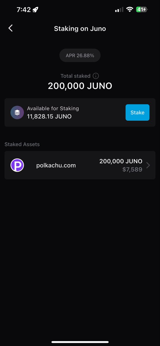 samo_iamo's tweet photo. I’ve noticed the APR for staking $JUNO is now 26.88%
A few weeks ago it was at 29% and then 28% and then 27%..
These numbers are good news. There are more people are started to stake $JUNO again on the blockchain. $0.035 to $0.039 seems to be the stable range for this high ROI https://t.co/iiWMV98vsh