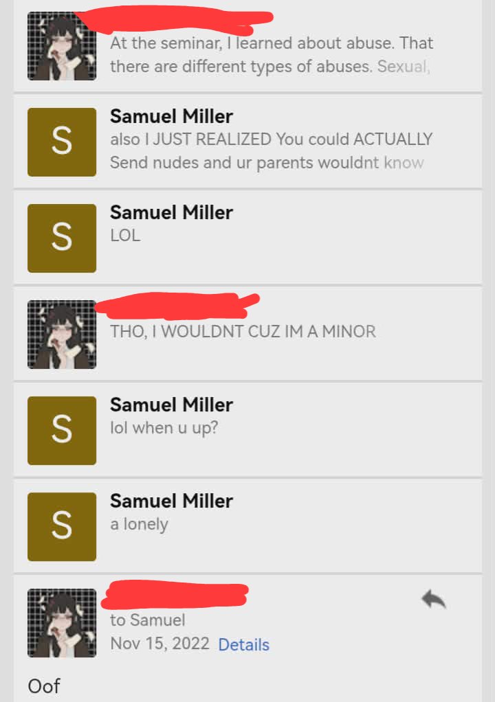 Throwaway_mp3's tweet photo. Samuel Ellison Miller - Child sex offender
A linked location: Currently unknown, but he's said to be in Camarillo CA 
Age: 29 https://t.co/Ah379fLKjH