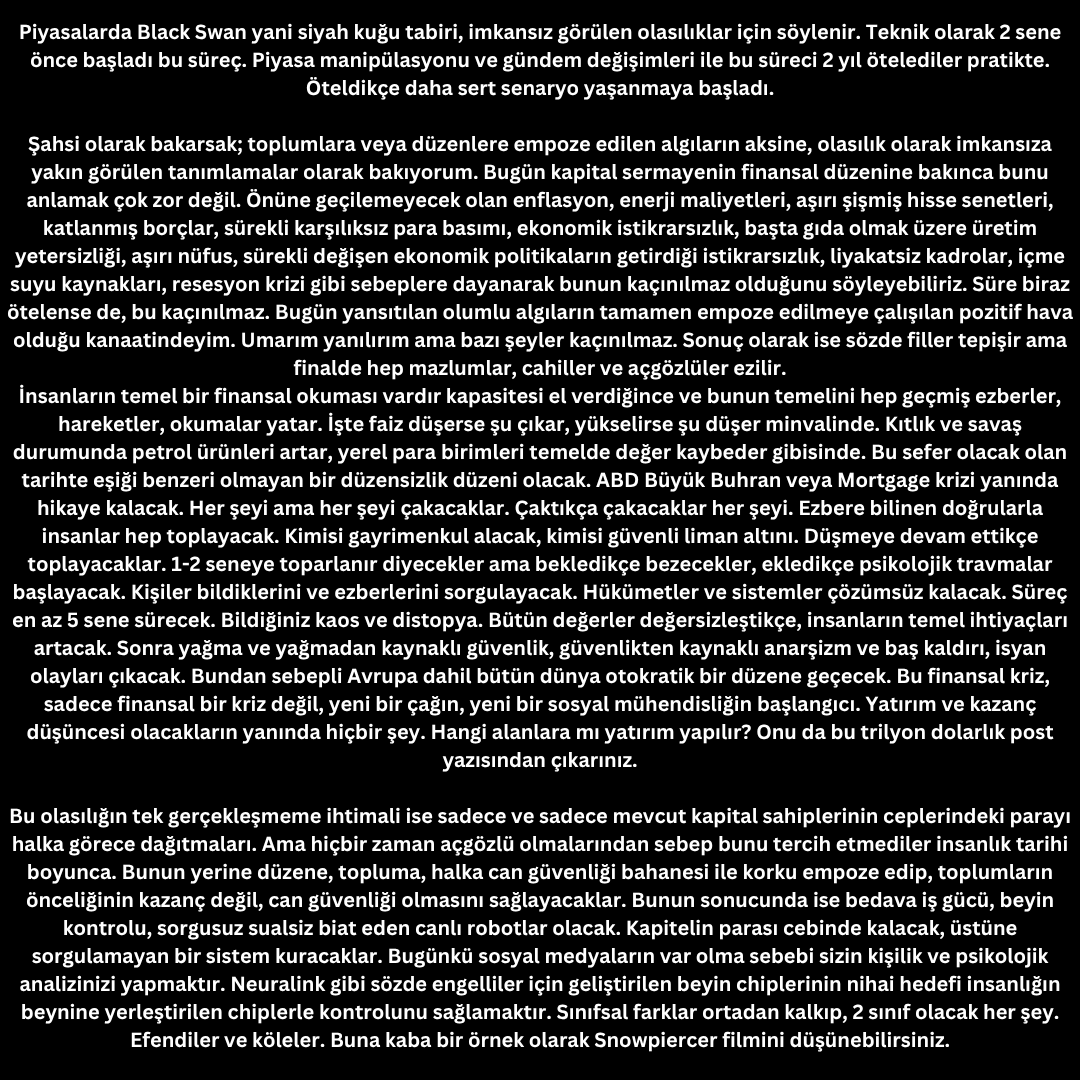 manfrom_future's tweet photo. Tarih, ezberleri sevenlerle dolu. Altın al, gayrimenkul al, BTC topla… Bu sefer ezber bozuluyor. Büyük Buhran yanında hikaye kalacak. Hazır mısın? 🦢🖤 #BlackSwan #Bitcoin #BTC #Kripto #FinansalKriz https://t.co/dINEZpySYp