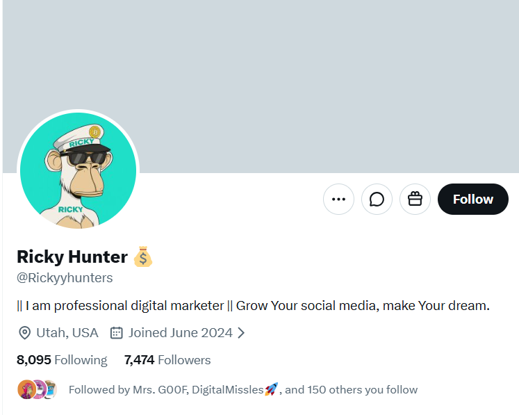 AlertApes's tweet photo. FAKE APE ALERT: @Rickyyhunters / @avezhil 

Ape does not exist in the BAYC. Sends unsolicited DMs selling X engagement services.

Stay cautious and report via X.

Check your mutuals. Tell your fellow apes to beware.

Don't trust. Verify. Stay alert! https://t.co/53tZlvlWmz
