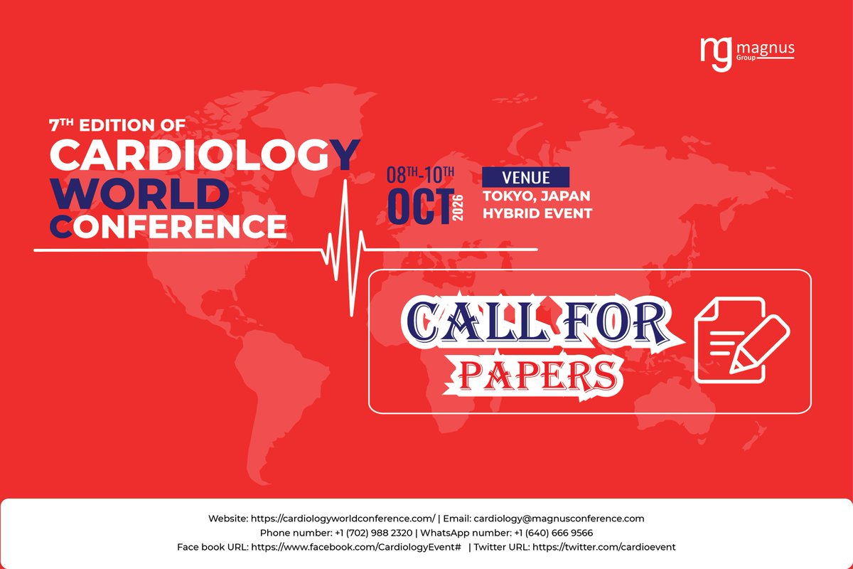 CardioEvent's tweet photo. Join global cardiology experts at the 7th Edition of Cardiology World Conference
Organized by @magnus_group
📅October 08 -10, 2026
📍Tokyo, Japan | Hybrid Event
🌐 Website: https://t.co/dLgJH12wMW
✅ Confirm your slot: https://t.co/JsDp2VjrSj https://t.co/VfEFlzjTGy