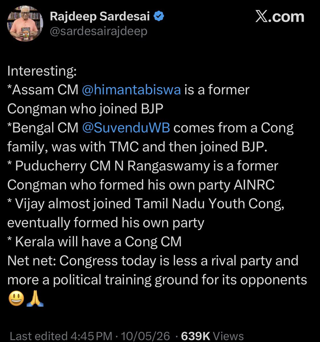 Interesting:
*Siddaramaiah is from Janata Dal 
*Revanth is from TDP and ABVP.
*66% Congress CMs are non-congress
Understand why this fool <a href="/sardesairajdeep/">Rajdeep Sardesai</a> is here for: Just to peddle Anti-National narratives and spread hate against BJP?👇
And he has been awarded Padma-Shri for