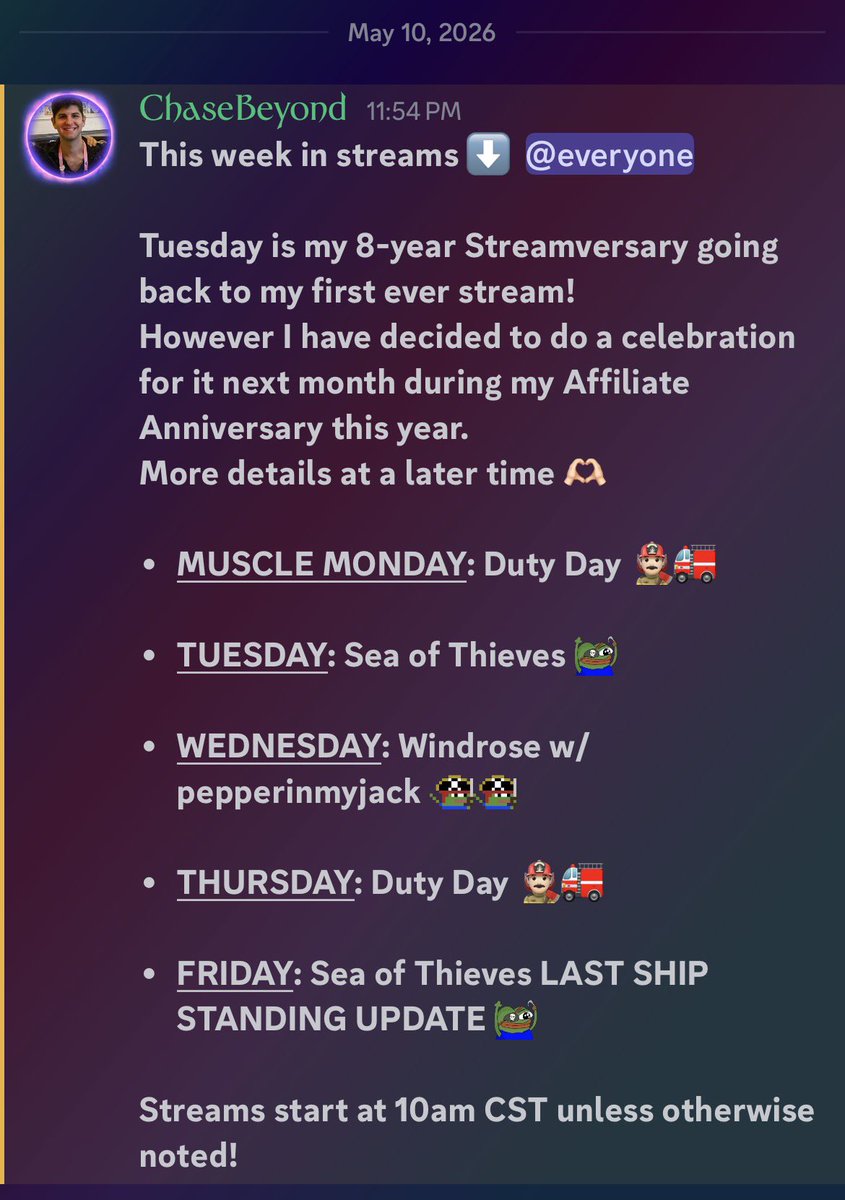 chase_beyond's tweet photo. This week ft.
#SeaOfThieves 
#WindRose

👇🏻👇🏻👇🏻👇🏻👇🏻👇🏻👇🏻
Multi-Streamed on :)
https://t.co/Dd3A6tn9JS
https://t.co/eBBWTUlinq https://t.co/74uIHNaVcp