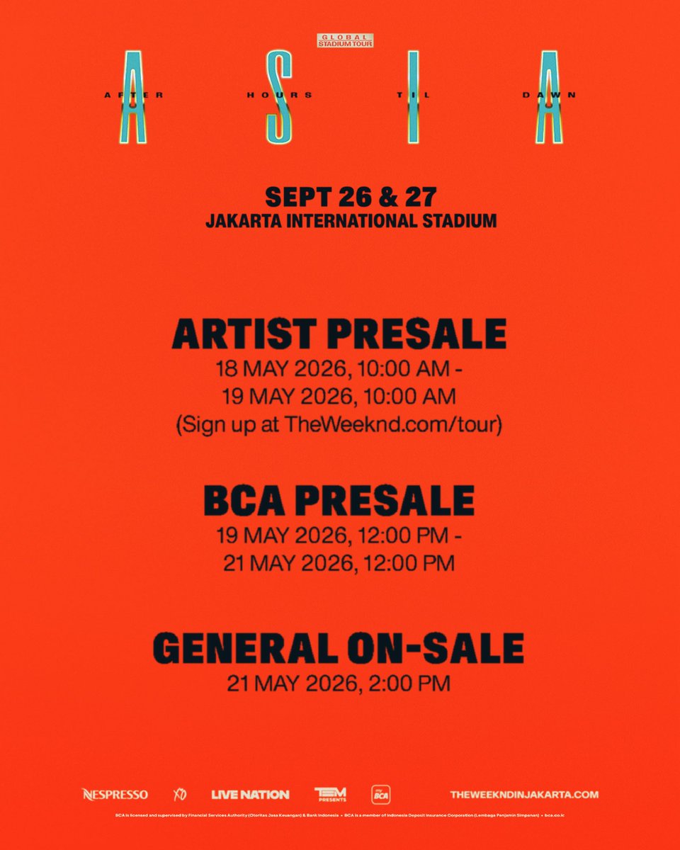 astereagoldie's tweet photo. OPEN TICKETING SERVICE JASA WAR THE WEEKND AFTER HOURS TIL DWAN IN INDONESIA 

FEE 200K per tix 

÷ Selfpayment
÷ Data by buyer 
÷ Open for presale, bca presale &amp;  general sale 
÷ Payment fee after secured ticket 

Dm for more info, check pinned for proof https://t.co/ZLwSXOiJq5