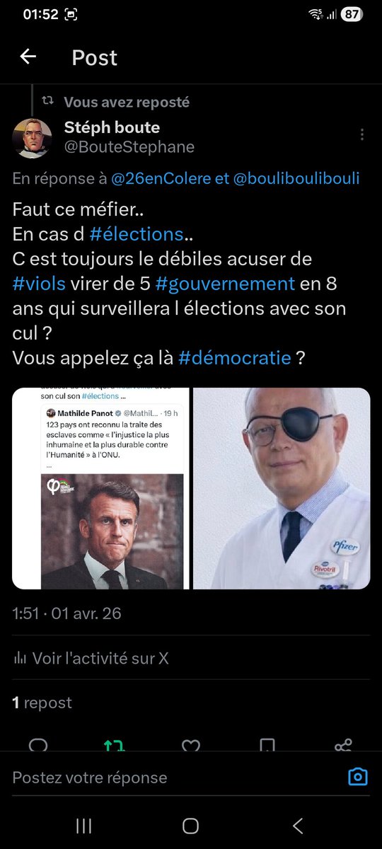 BouteStephane's tweet photo. @BFMTV Pour être honteux il faut avoir une #moralité..
Se vanter du contraire est une preuve d #incomptence et de #bêtise.. https://t.co/xHHJdKupb0