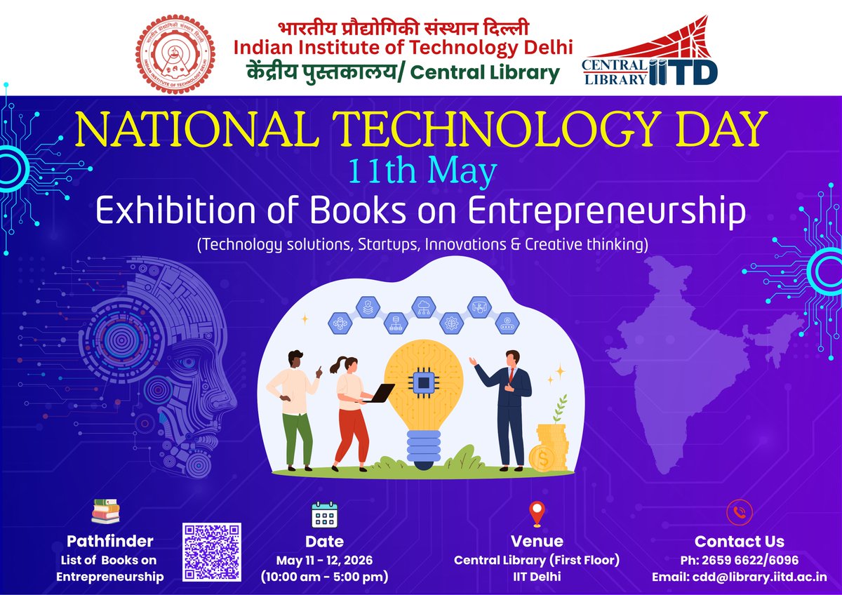 cliitd's tweet photo. 📚 On the occasion of the 𝗡𝗮𝘁𝗶𝗼𝗻𝗮𝗹 𝗧𝗲𝗰𝗵𝗻𝗼𝗹𝗼𝗴𝘆 𝗗𝗮𝘆, a book exhibition has been organized in the Central Library.

🔗 https://t.co/iF0dIr0VOt

#NationalTechnologyDay #IITDelhi #Entrepreneurship #Technology
@iitdelhi  @iitdaa  @nabihasan https://t.co/isGiPB0BVH