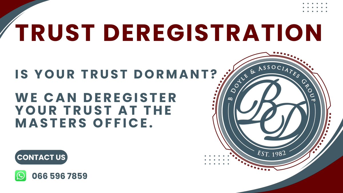 BdoyleGroupSA's tweet photo. #trust #trustderegistration #dormanttrust #deregistration #mastersoffice #besure #besmart #beprofessional #bdoyle https://t.co/OWEf89og8Z