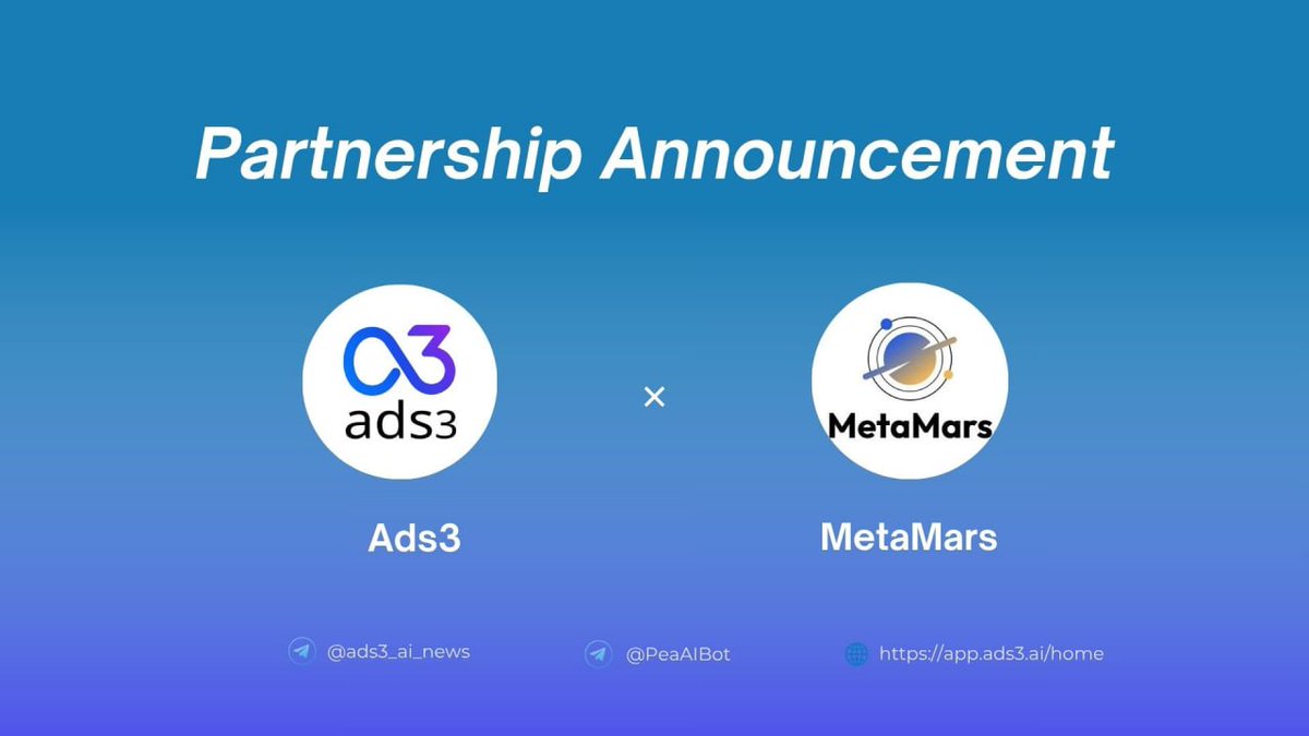ads3_ai's tweet photo. MetaMars @MetaMars_global is a Mars-themed Web3 metaverse ecosystem integrating virtual land, GameFi, NFT trading, and immersive social experiences into one decentralized digital world. 🪐

Through this collaboration, Ads3 will support MetaMars with AI-powered, data-driven advertising solutions, connecting on-chain and off-chain intelligence to accelerate ecosystem expansion and scalable community growth across global Web3 audiences.

Together, we are building a more immersive and interconnected Web3 landscape, where metaverse experiences, community engagement, and ecosystem value can grow seamlessly at scale. 🚀