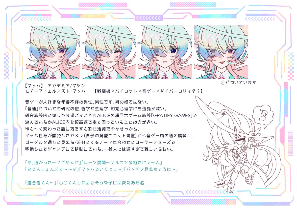 Ra_Red_0's tweet photo. 🌈✈️ゆるゆる×超音速系音ゲー男子🎛️🌈

アカデミア！マッハをよろしくお願いします🎶
　男　性　です‼️

「マッハでいくにょ～」
#クラコンオリジナルユニットデザイン2026

詳細ツリーに繋げます(1/2) https://t.co/XzrP0J3Uci