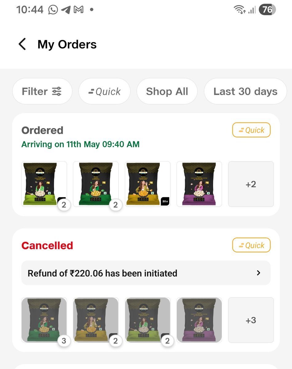 nits_ag's tweet photo. @JioMart_Support Please let me know if your technical issues are still continuing as despite placing 2 more orders containing similar products, one has been canceled and other in ordered status. Hope you change your delivery style from quick to delay. https://t.co/NAOUNW5S5Y