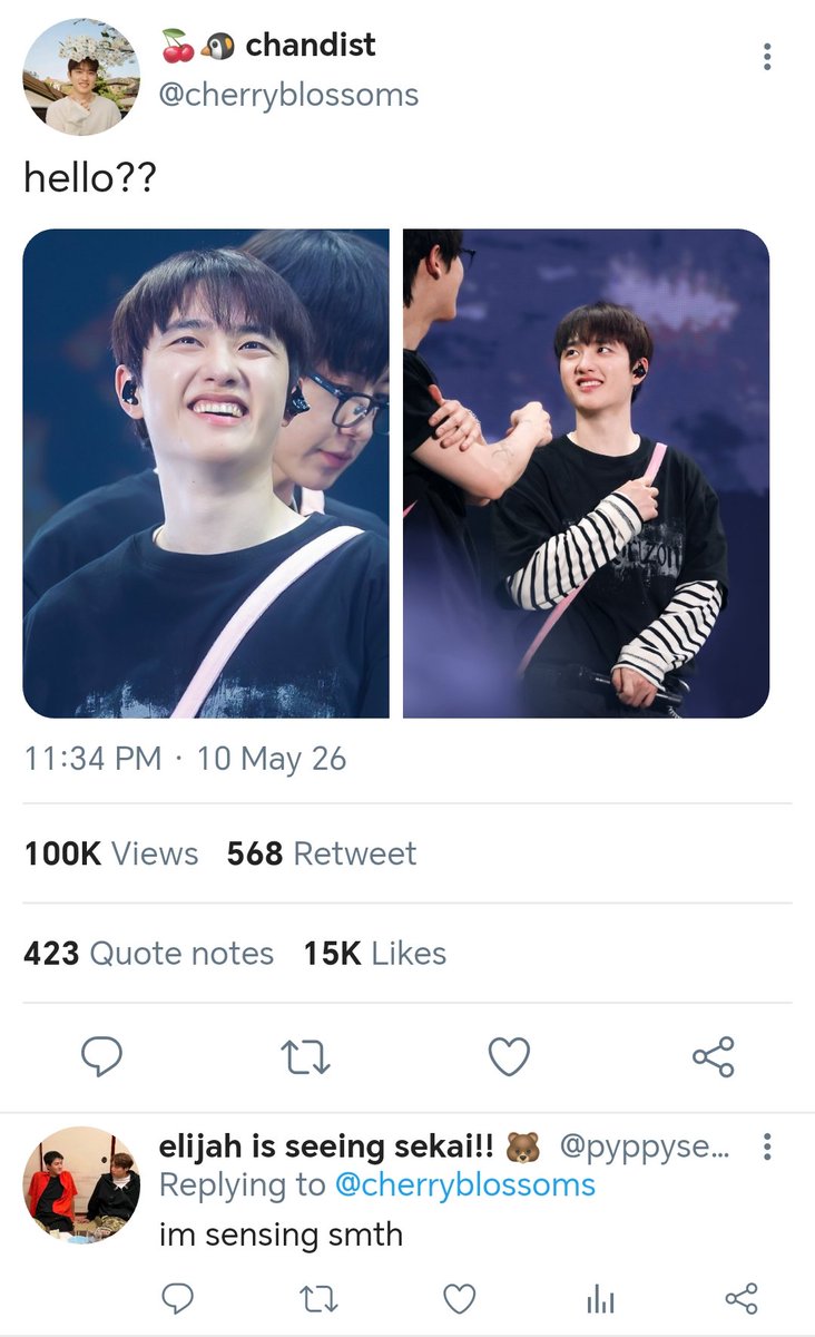flashyoclovk's tweet photo. a #chansoo few tweets au
—the fans are starting to suspect the obvious! https://t.co/UbUva9S1TD