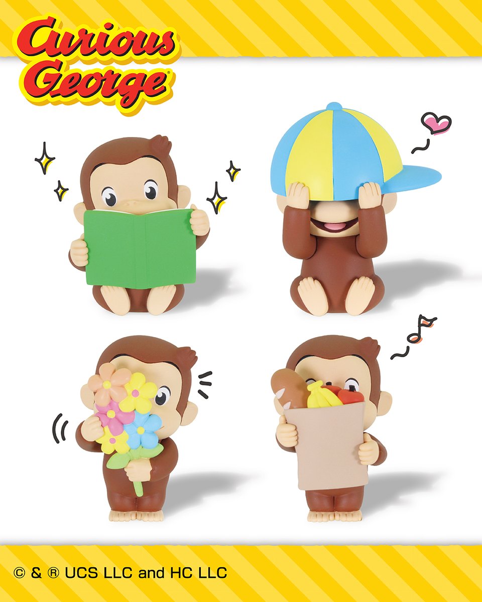 osaru_george_jp's tweet photo. ジョージがかわいくかくれんぼ？！
花束やショッピングバッグなどで顔をかくしたジョージのフィギュアがガチャで登場✨

キャップと本は取り外せます
隠れているお顔の表情にもご注目🙊💕

全国のカプセルマシンで順次発売❗
 
詳細は「タカラトミーアーツ」の公式HPへ🔎 https://t.co/3DOF2KCpoH