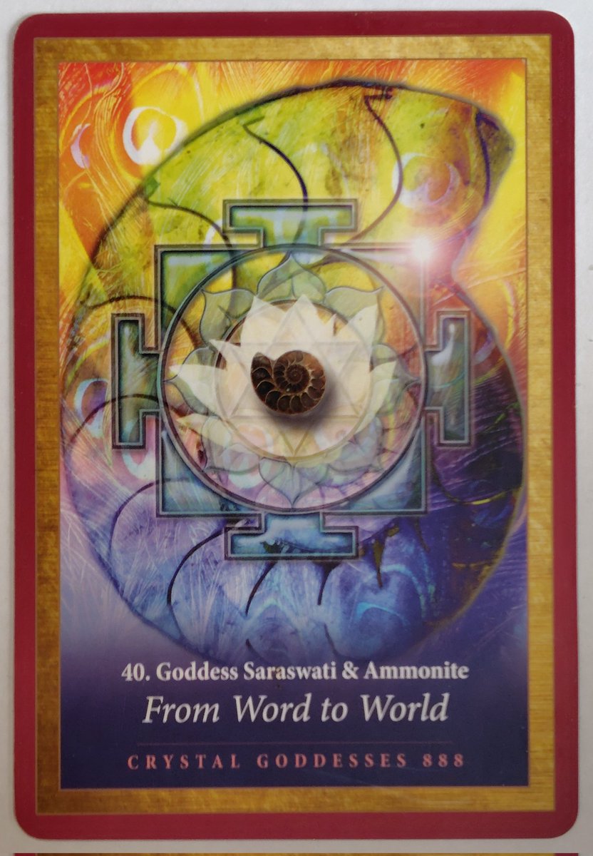 lapisism's tweet photo. 今日のカード。
40. 女神サラスヴァティー＆アンモナイト
『言葉から世界へ』
― FROM WORD TO WORLD ―

サラスヴァティーは２０回目✨
自分の望む世界を言葉にしてみよう😊

#オラクルカード
#リーディング https://t.co/eWGy0kHgzV