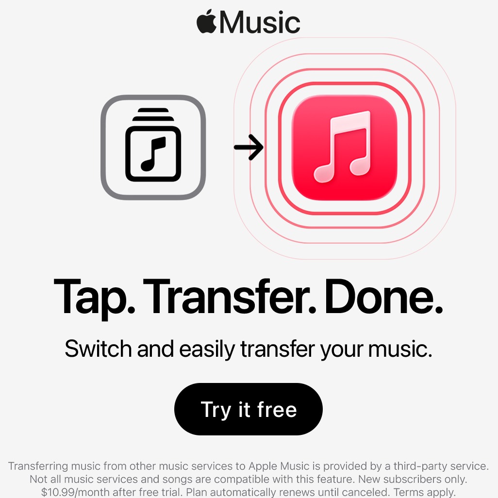 AppleMusic's tweet photo. Switch and easily transfer your music from other services.