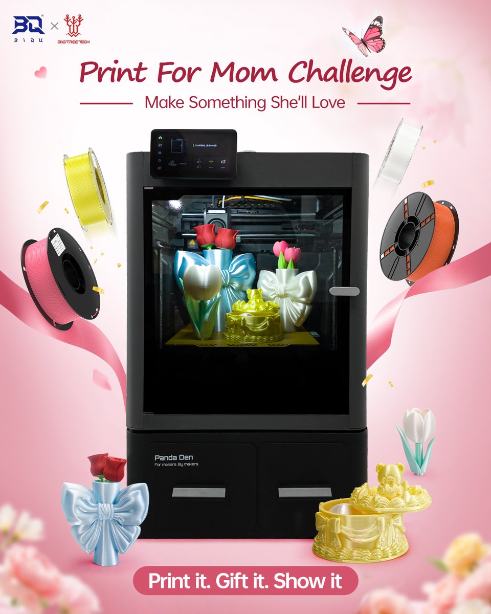 BIQU_Makers's tweet photo. 🌸 𝐈𝐟 𝐢𝐭'𝐬 𝐟𝐨𝐫 𝐌𝐨𝐦… 𝐦𝐚𝐤𝐞 𝐢𝐭 𝐧𝐢𝐜𝐞. 👑 

 Thoughtful prints. Clean finishes. That's how mom know it's from the heart. ✨ 

 This Mother's Day, welcome to the 𝐏𝐫𝐢𝐧𝐭 𝐅𝐨𝐫 𝐌𝐨𝐦 𝐂𝐡𝐚𝐥𝐥𝐞𝐧𝐠𝐞 💐  

🎯 𝐖𝐇𝐀𝐓 𝐓𝐎 𝐏𝐑𝐈𝐍𝐓
Something Mom would actually want to keep: 
💝 A gift that makes her smile 
🌷 Something pretty for her desk or shelf 
🧩 A useful little thing she'll use every day  Already made something for Mom? Post it anyway. 😏
  
🚀 𝐇𝐎𝐖 𝐓𝐎 𝐉𝐎𝐈𝐍 
✅ Follow both @BIGTREETECH & @BIQU_Makers 
❤ Like 
🔁 Repost  

🎁 ~𝟏𝟐 𝐰𝐢𝐧𝐧𝐞𝐫𝐬 𝐚𝐜𝐫𝐨𝐬𝐬 𝐭𝐡𝐫𝐞𝐞 𝐜𝐚𝐭𝐞𝐠𝐨𝐫𝐢𝐞𝐬:  

 "Mom's Favorite"Award (3 Winners)
 1x CryoGrip Pro BuildPlate + 1x PLA GO Filament  

"Most Thoughtful Design"Award (3 Winners) 
2x PLA Aura Silk Filament  

"Cleanest Print"Award (6 Winners) 
1x PLA GO Filament  

𝐓𝐡𝐞 𝐛𝐞𝐬𝐭 𝐠𝐢𝐟𝐭𝐬 𝐚𝐫𝐞𝐧'𝐭 𝐣𝐮𝐬𝐭 𝐩𝐫𝐢𝐧𝐭𝐞𝐝.  
𝐓𝐡𝐞𝐲'𝐫𝐞 𝐫𝐞𝐦𝐞𝐦𝐛𝐞𝐫𝐞𝐝. ❤️  

📅 𝐄𝐧𝐭𝐫𝐲 𝐏𝐞𝐫𝐢𝐨𝐝:  May 9 – May 14, 2026 (EST) 👑 𝐖𝐢𝐧𝐧𝐞𝐫𝐬 𝐀𝐧𝐧𝐨𝐮𝐧𝐜𝐞𝐝: May 15, 2026 (EST) 

 (And just between us... PLA Aura Silk is coming soon  🤫)  
#PLAGO #BIQU #BIGTREETECH #giveaway #YourMom #3DPrinting #PLA #PLAsilk #NatureWorks #motherday #3dprinted #makers