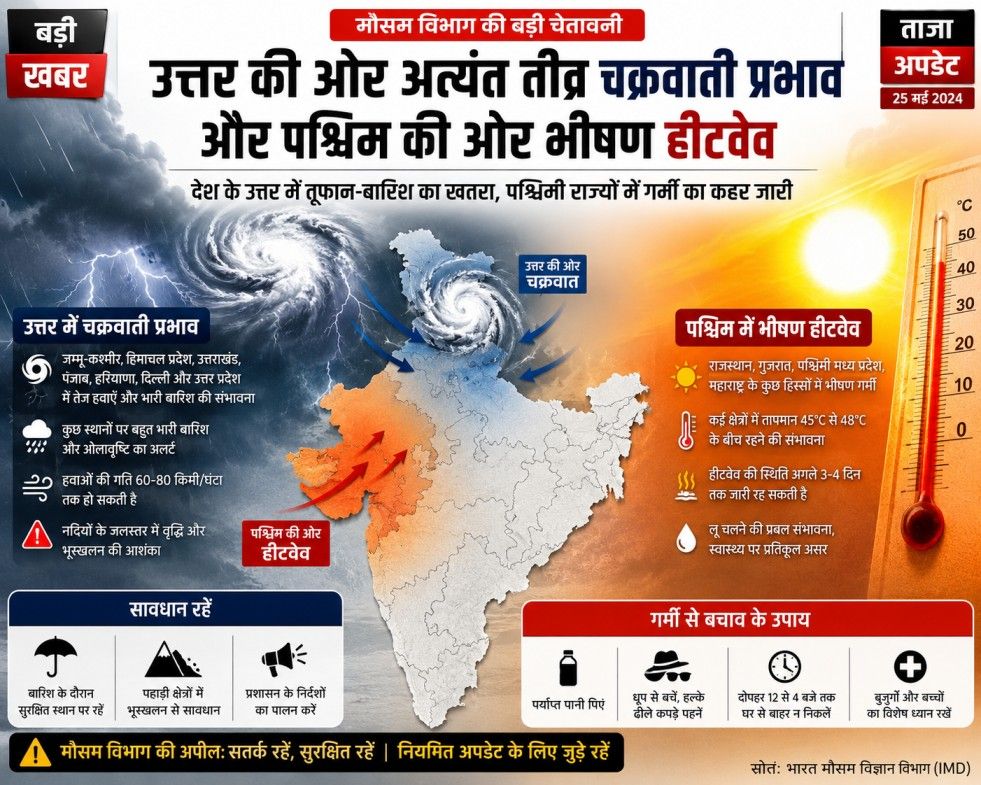 NavBharatMirror's tweet photo. આજે ભારત માટે કપરો દિવસ?? ઉત્તરમાં ભારે પવન તો પશ્ચિમમાં ભરે ગરમી!! https://t.co/OFpWJfKsA4 https://t.co/GJv17S7Ap0