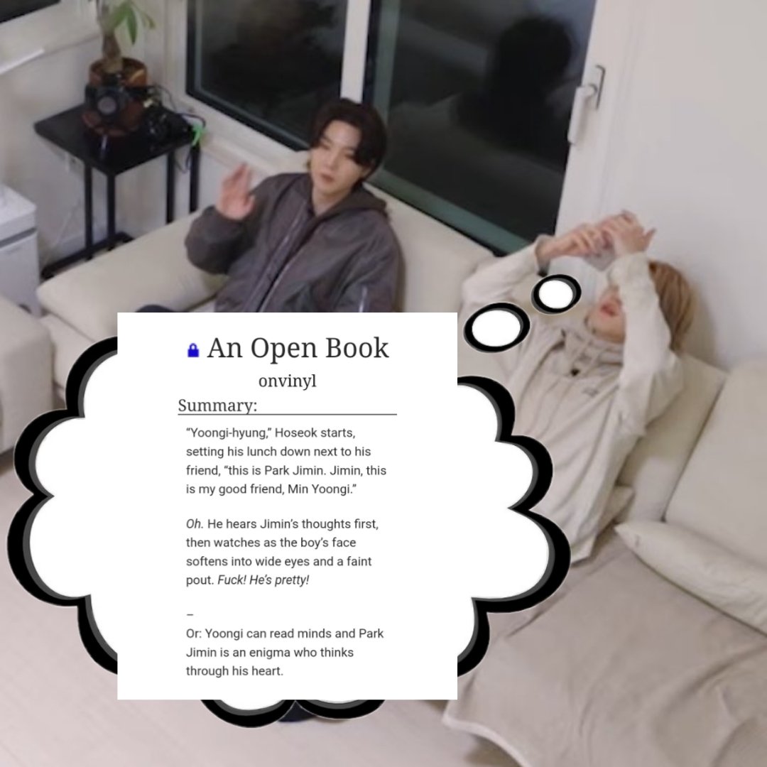 nevermined17's tweet photo. Omg what a coincidence jimin is reading the same thing as me aka one of my comfort fics by my fav @minonvinyl 🥰 (I imagine he's sharing commentary with yoongi as he reads)

An Open Book
https://t.co/vveJIjWHjY https://t.co/MKF3QIYXpA