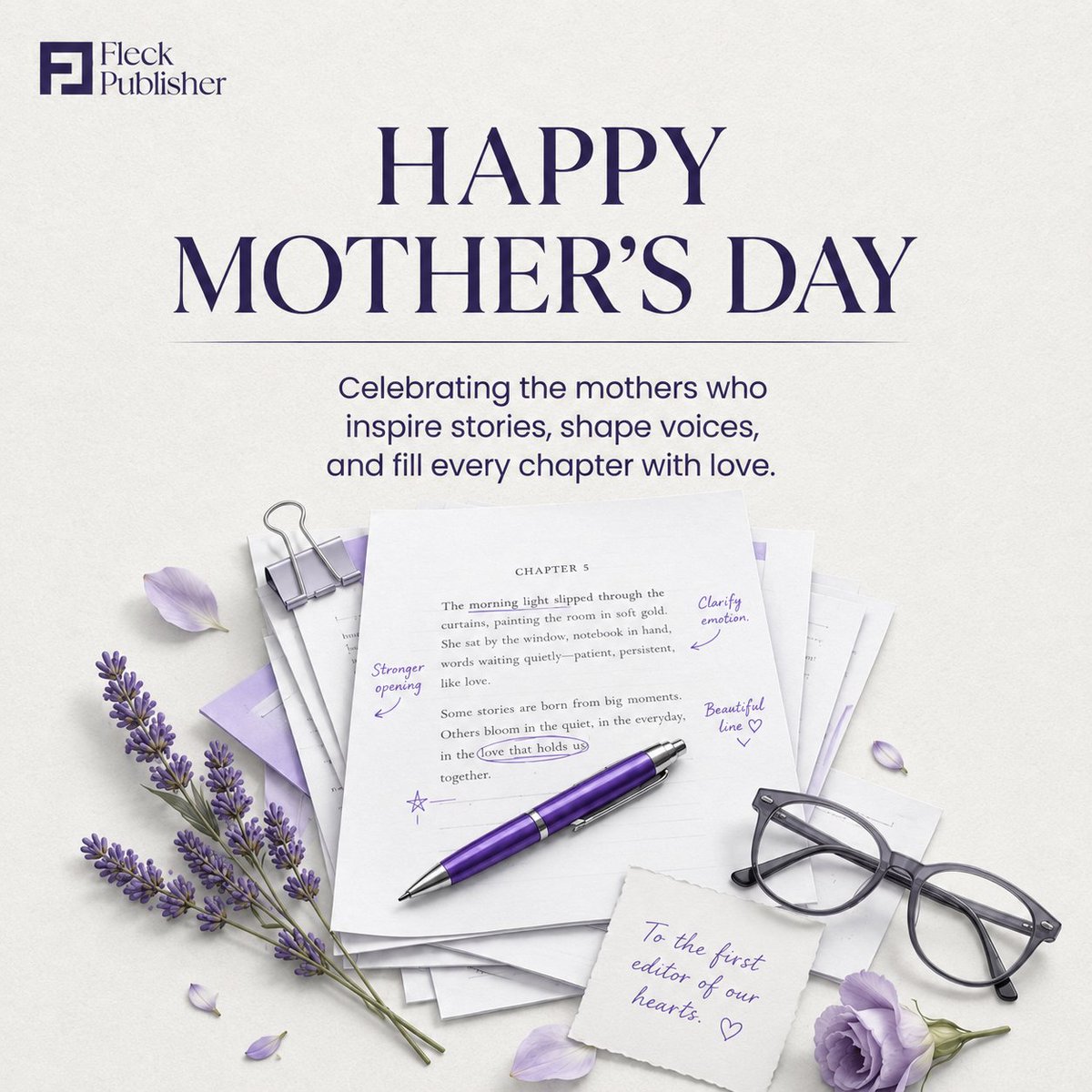 FleckPublisher's tweet photo. Happy Mother’s Day to the first editors of our hearts.. the women who refine our stories with love, guide our voices with wisdom, and help every chapter bloom.

#MothersDay #FleckPublisher #Storytelling #PublishingLife #EditorOfOurHearts https://t.co/zESiPXl0ag