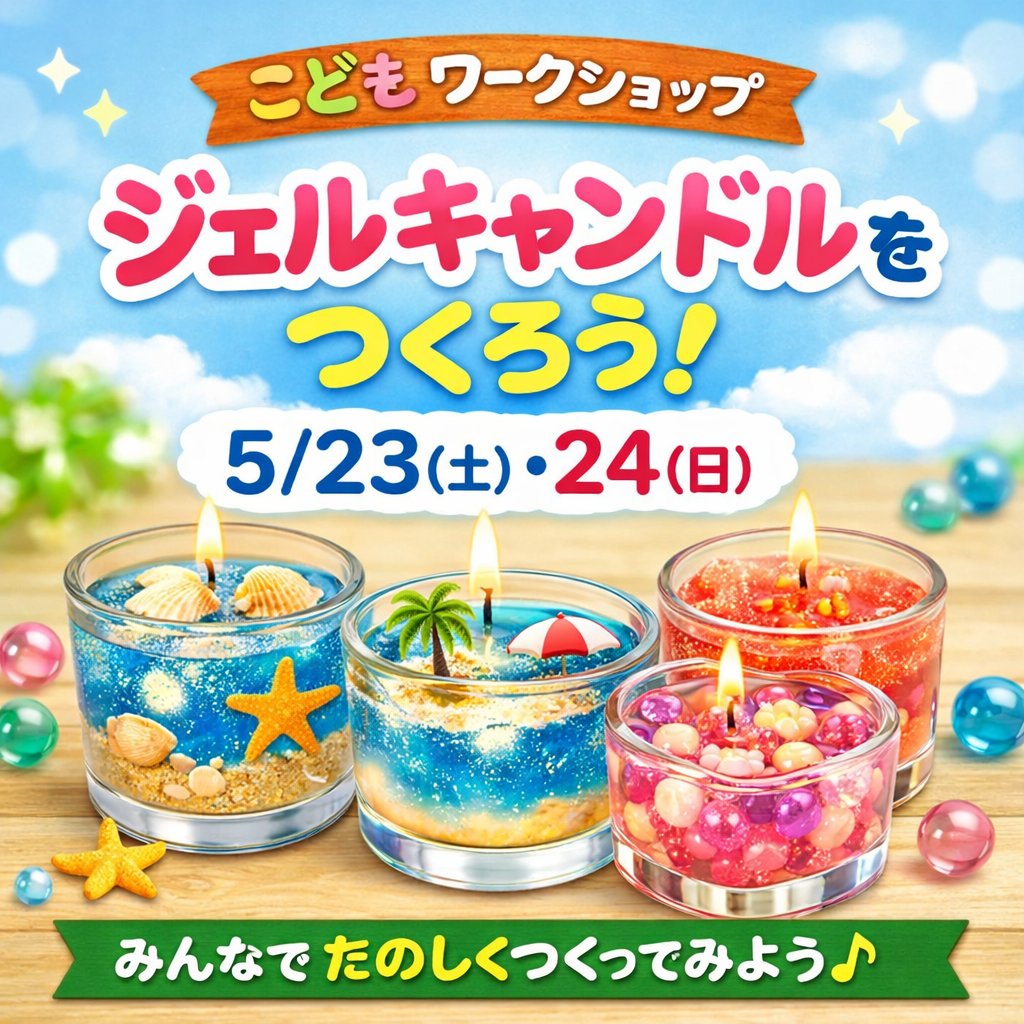 PPP_oota's tweet photo. ピポパーク太田店では、親子で楽しめる体験型イベントを開催中です。今月は「ジェルキャンドル作り」にチャレンジできます。お子様と一緒にオリジナルのキャンドルを作りながら、楽しい時間を過ごせるこの機会は、豊かな感性を育む体験としてもおすすめです。開催日は5月23日（土）と24日（日）、ぜひ https://t.co/W34S3PuaIa