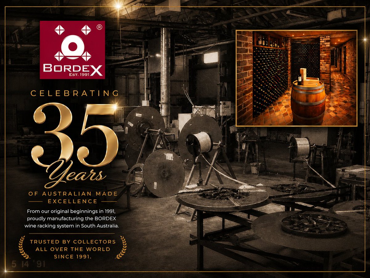 bordexwineracks's tweet photo. Celebrating 35 years of continuous South Australian manufacturing, BORDEX has evolved from humble beginnings into a wine racking system now trusted by collectors worldwide since 1991.

#AustralianMade #WineStorage #WineCollectors #BORDEX https://t.co/RaRJdhR6XL