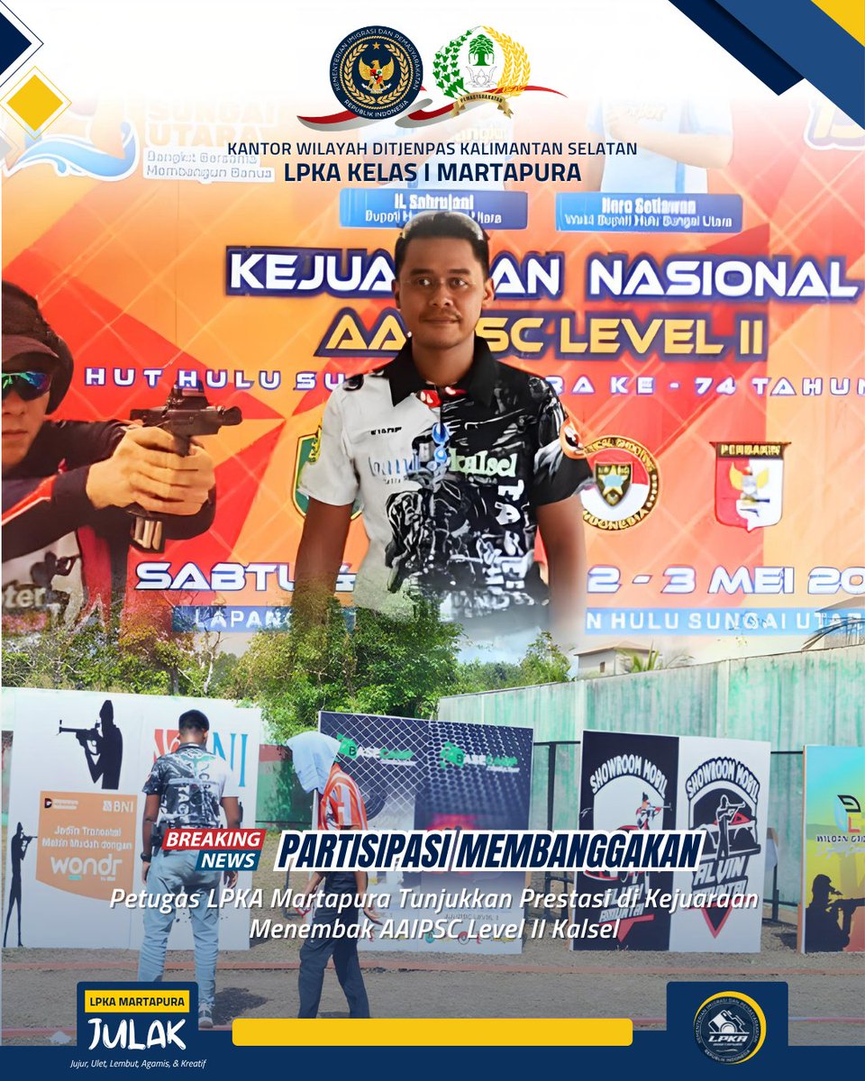 lpkamartapura's tweet photo. Petugas LPKA Martapura, Akhmad Syarifudin, turut berpartisipasi dalam Kejuaraan Menembak AAIPSC Level II yang berlangsung di Kabupaten Hulu Sungai Utara, Kalimantan Selatan.
#LPKAMartapura
#ditjenpas
#Pemasyarakatan
#AAIPSCLevelII
#PERBAKIN
#Olahraga
#Menembak https://t.co/pHWwEKU0fk