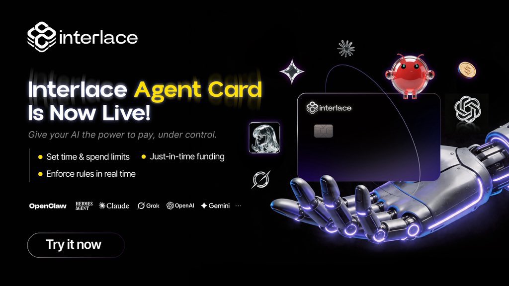 InterlaceMoney's tweet photo. 🚀 Finally gave our AI agents a card they can actually use without going rogue on us.

We just launched Interlace Agent Card. It's built from the ground up for the agentic world.

Now your autonomous agents can spend on real Visa and Mastercard rails, but you stay fully in control.

- Set programmable rules that kick in instantly (spend caps, allowed merchants, time windows, whatever you need)  
- Zero balance until a transaction is approved - JIT funding  
- Connects in seconds with zero code  
- Rock-solid security (the same setup trusted by thousands of businesses and millions of cards)

This is the missing piece for anyone running serious AI agents.

Ready to let them spend safely? Get started here: 
🔗https://t.co/IPBc6MKC4x

What rules would you actually set for your agents? Curious to hear what everyone's thinking 👇