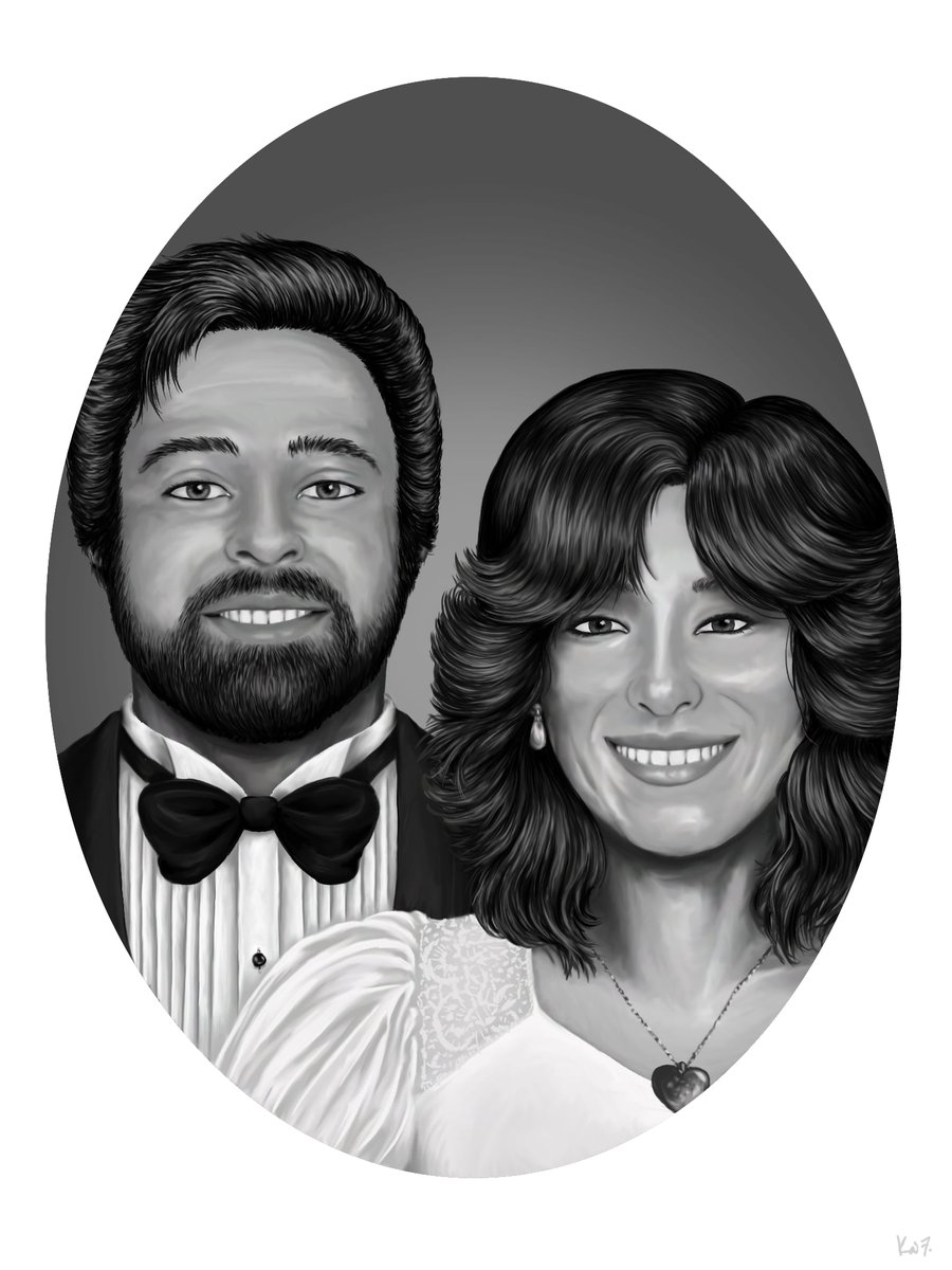 SDragon_Studio's tweet photo. Just finished a digital painting of my sister-in-law's parents for her birthday. Really love how it turned out and may they forever look this young. RIP. https://t.co/rakkeNmCCc