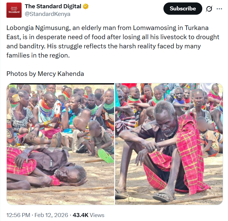 MwangiBonnie's tweet photo. I talk about the issues affecting devolution because I believe IT COULD SERVE Kenyans. 

COULD. 

If we make it purposeful, accountable, and economically viable.

Today - that is not what is happening. 

The picture attached shows what life is link in @TurkanaCountyKE 

Desperation. Anguish. Unimaginable pain and suffering.

The elderly man you see there is supposed to have benefitted from the KSH 129 billion sent to Turkana County by citizens across Kenya. 

KSH 129 billion. 

Intended for services and development. 

Development such as roads, water infrastructure, etc.

Much of the money sent there is consumed by those in goverment. This county is that has a poverty rate of 83%:

Can afford to spend KSH 289 million on a mansion for the Governor. 

KSH 289 million. They have already spend KSH 135 million - three times the legal limit of KSH 45 million. 

But the project has stalled - and the contractor is asking for an additional KSH 154 million. 

More. 

The county can afford to spend KSH 623 million traversing the globe. 

It can spend millions sending 168 people to Uganda for "a Karamoja cultural festival". 

168 people. 

It can send 55 people to "a peace accord" in Uganda.

In this county with a poverty rate of 83% - the government devoted KSH 9 million to bursaries. 

What you just read is not a typo.

KSH 9 million. 

KSH 623 million on travel.

KSH 9 million on bursaries. 

Who do you think the government is serving?

I have said before that when the average citizen cannot discern any meaningful difference between his or her government and the thug on the street, that society has become a failed state. A banana republic. 

Question: How do you think this man perceives his government?

Until this man is just as excited about seeing tomorrow as @charlruto is, we are not serious country.

@TurkanaCountyKE