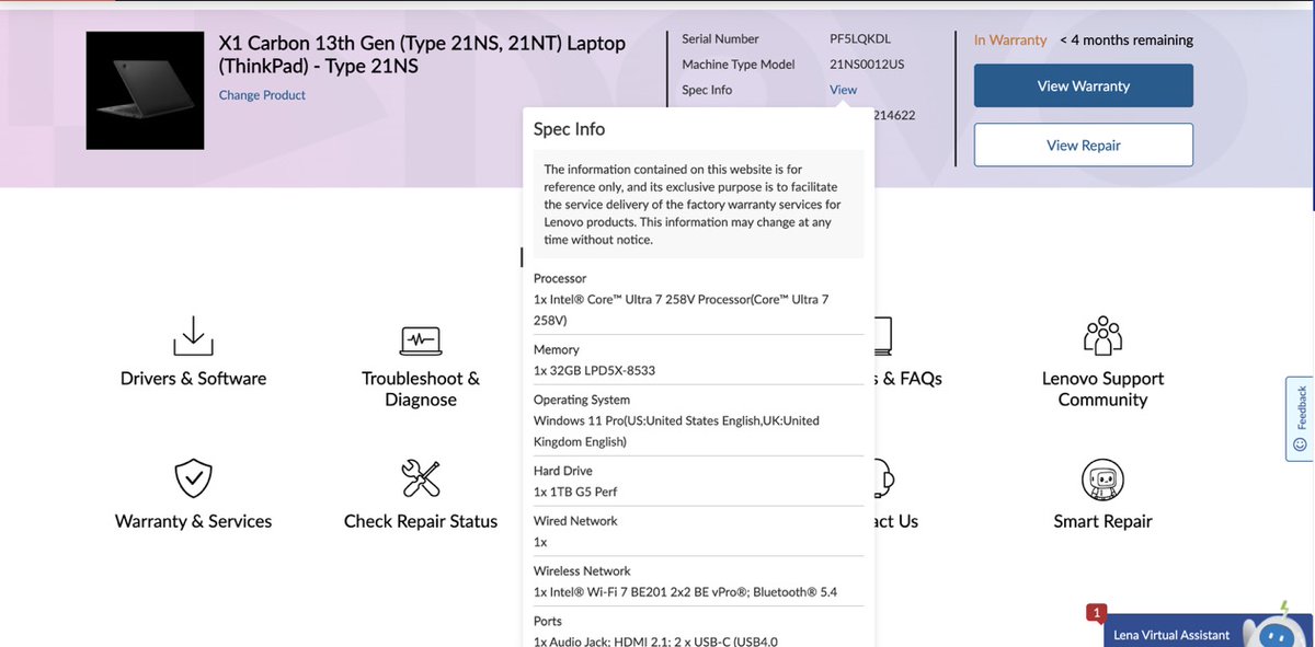 dlewis's tweet photo. Learned my lesson once again buying "new" laptops on Amazon. Wanted to purchase another Lenovo X1 Carbon since Lenovo has been OOS as of late and this is what is being represented by the seller as "new". Seller wasn't bright enough to wipe the BIOS logs, which show some use after the 5/25 manufacturing date. The laptop had an "upgraded" Samsung 2TB consumer SSD, so someone removed the enterprise OPAL 1TB drive the SKU shipped with. Promptly returned to the seller and the Amex chargeback is ready to go.