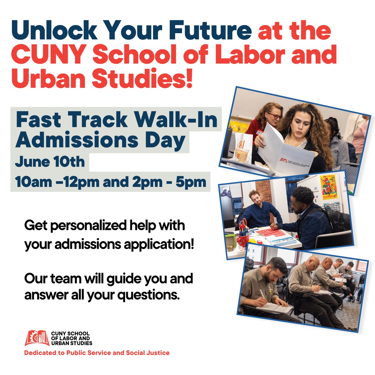 CunySLU's tweet photo. You're invited to our Walk-In Admissions Day next week on June 10th from 10am-12pm &amp; 2pm-5pm. All application fees will be waived! Save your spot: https://t.co/4X6nXXX8Gb https://t.co/frxOV3OLbK