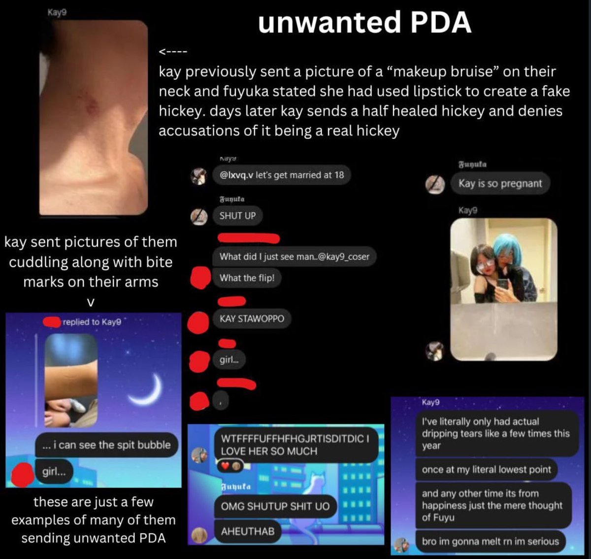 fukashids's tweet photo. Heres all the photos of what @/coscomcreepsdni posted about kay. He defended her because they were “dating”. The pda was when she had all his info including his social media accounts. The specialization part: of we read the convo clearly fuyuka initiated it: https://t.co/sZCAmtKeoC