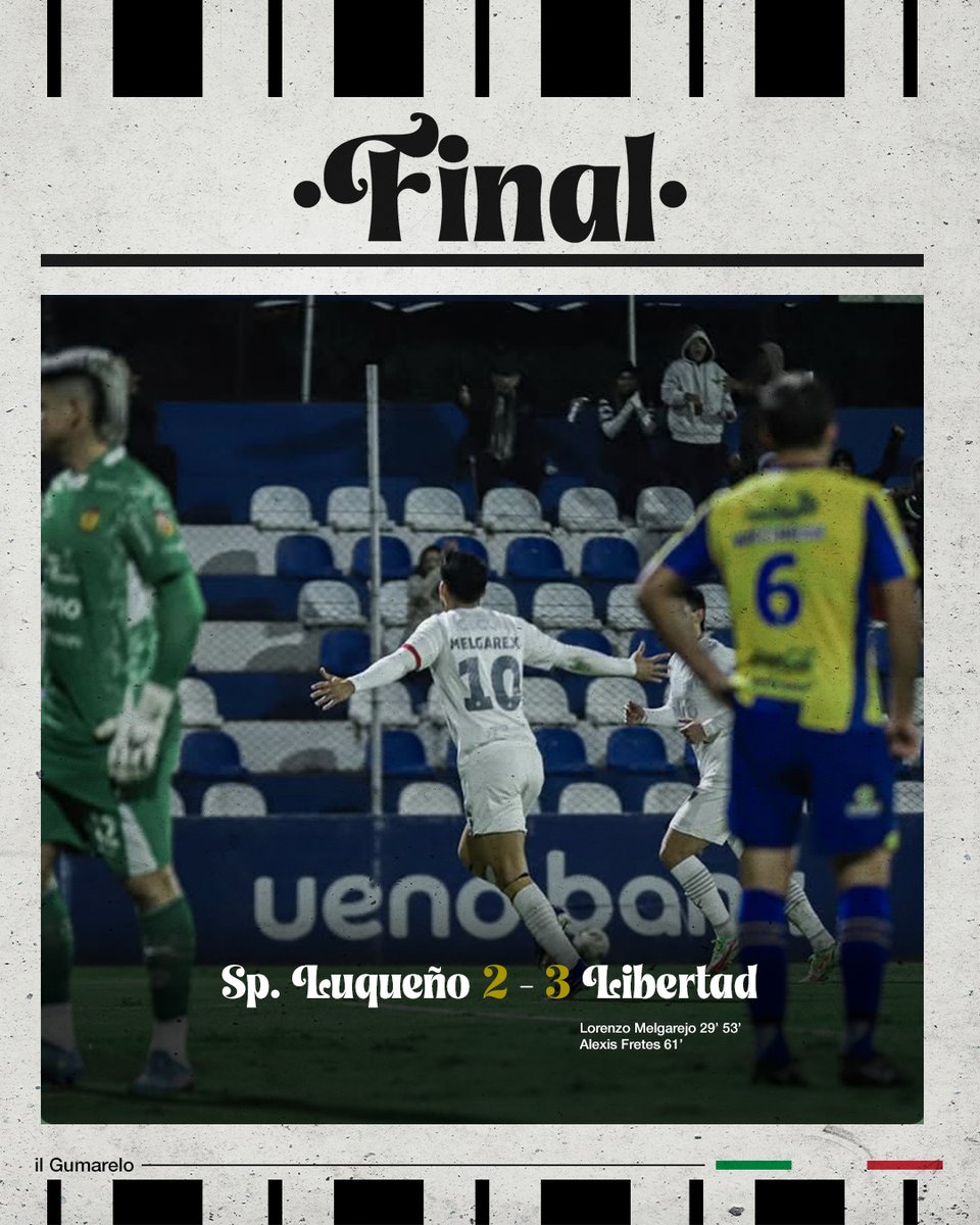 LORENZO MASTER CLASS✨🎩

El Gumarelo pegó fuerte y derrotó 3x2 al Kure Luque con otra noche brillante Melgarejo, autor de un DOBLETE. 🎩⚽

El primero… una verdadera OBRA DE ARTE tras asistencia de Fretes, quien más tarde también marcó el suyo a los 60’.

#VamosGuma 🏁🥬