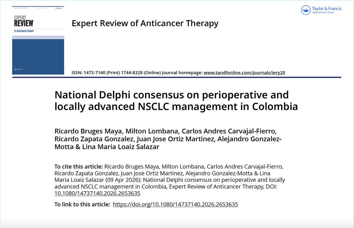 DsalcedoUb's tweet photo. National Delphi consensus on perioperative and locally advanced NSCLC management in Colombia ...     

Consenso Delphi nacional sobre el manejo perioperatorio y localmente avanzado del Cancer de Pulmon de Celular no Pequeña en Colombia... https://t.co/j0zn3JCAQd
