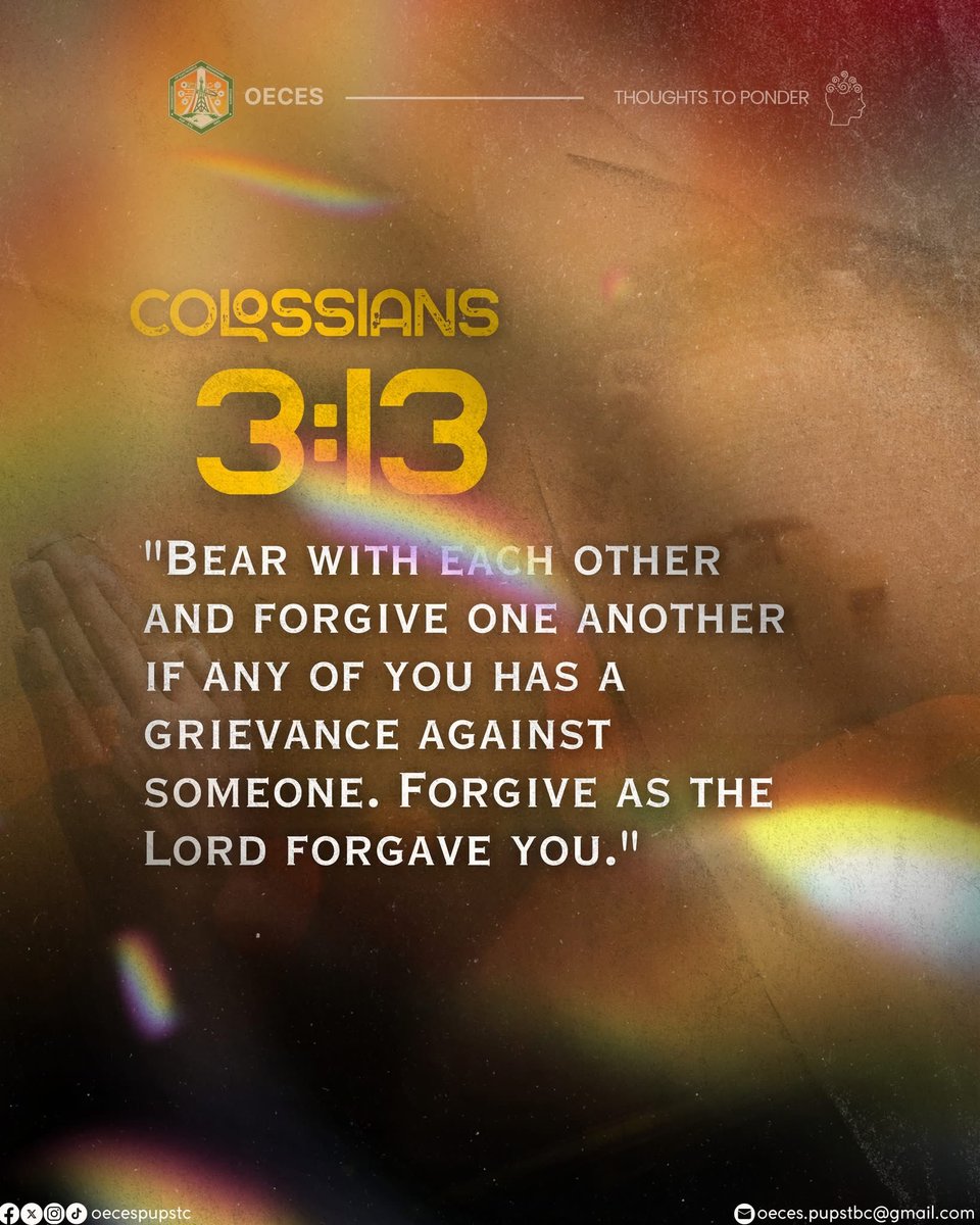 oecespupstc's tweet photo. Forgiveness isn't a feeling; it's a response to a debt that has already been paid for us.

The world tells us to wait for justice, easy to wait and easy to watch. Yet #OECESThoughtsToPonder reminds us that healing does not start with a feeling, it starts with a decision. https://t.co/I0dtkocy51